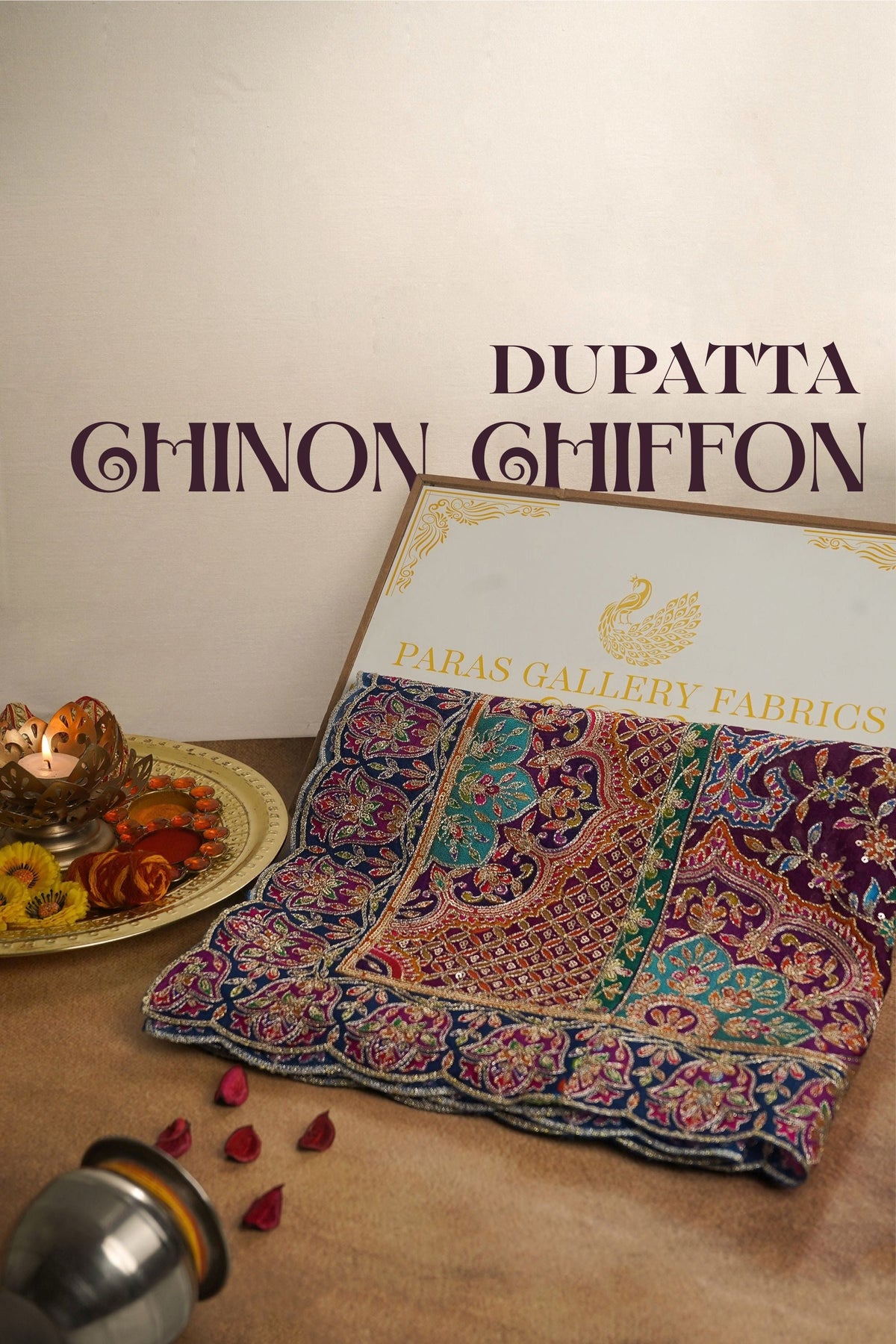 Purple Chinon Chiffon Dupatta All Over Zari And Sequins Work With Border 24555