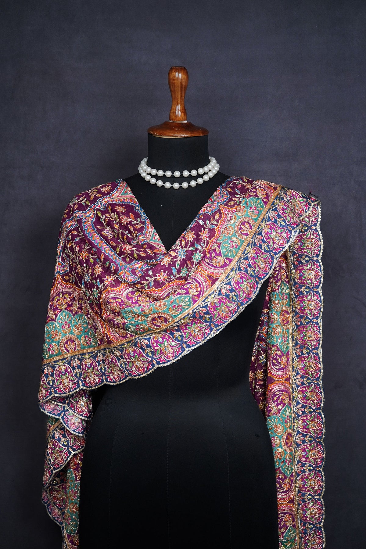 Purple Chinon Chiffon Dupatta All Over Zari And Sequins Work With Border 24555