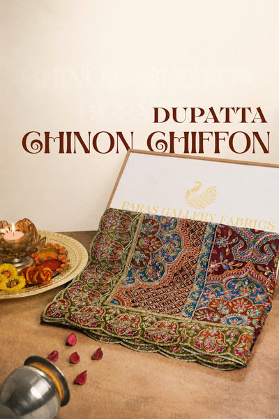 Maroon Chinon Chiffon Dupatta All Over Zari And Sequins Work With Border 24557