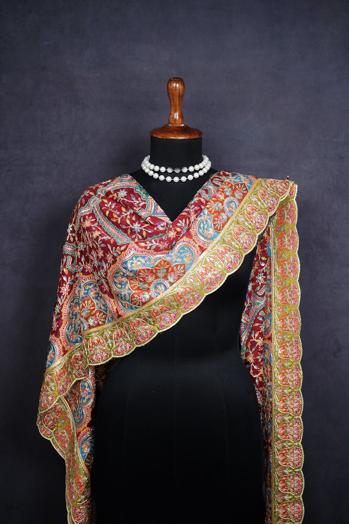 Maroon Chinon Chiffon Dupatta All Over Zari And Sequins Work With Border 24557