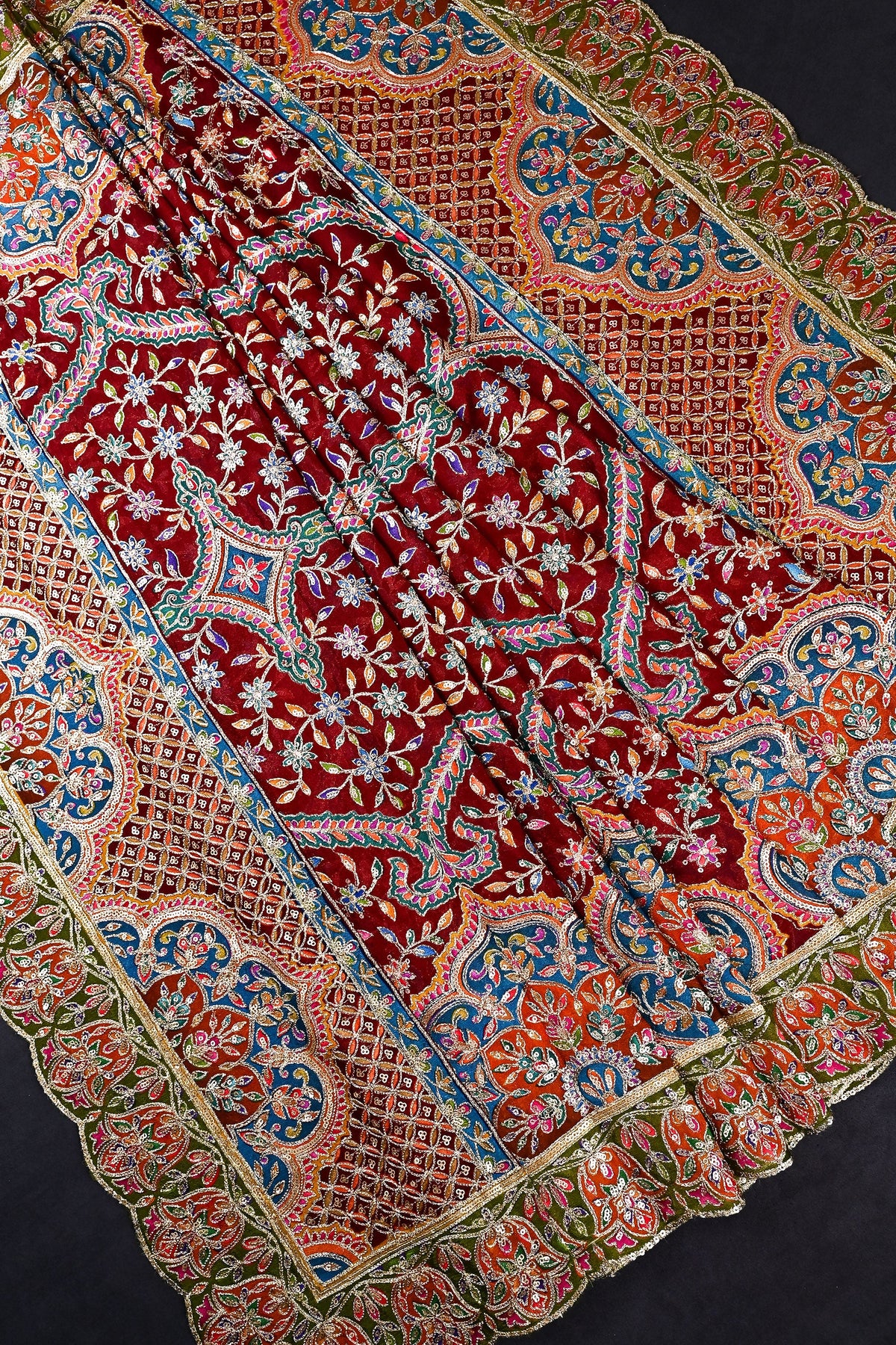 Maroon Chinon Chiffon Dupatta All Over Zari And Sequins Work With Border 24557