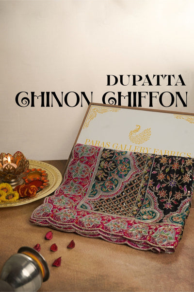 Black Chinon Chiffon Dupatta All Over Zari And Sequins Work With Border 24559