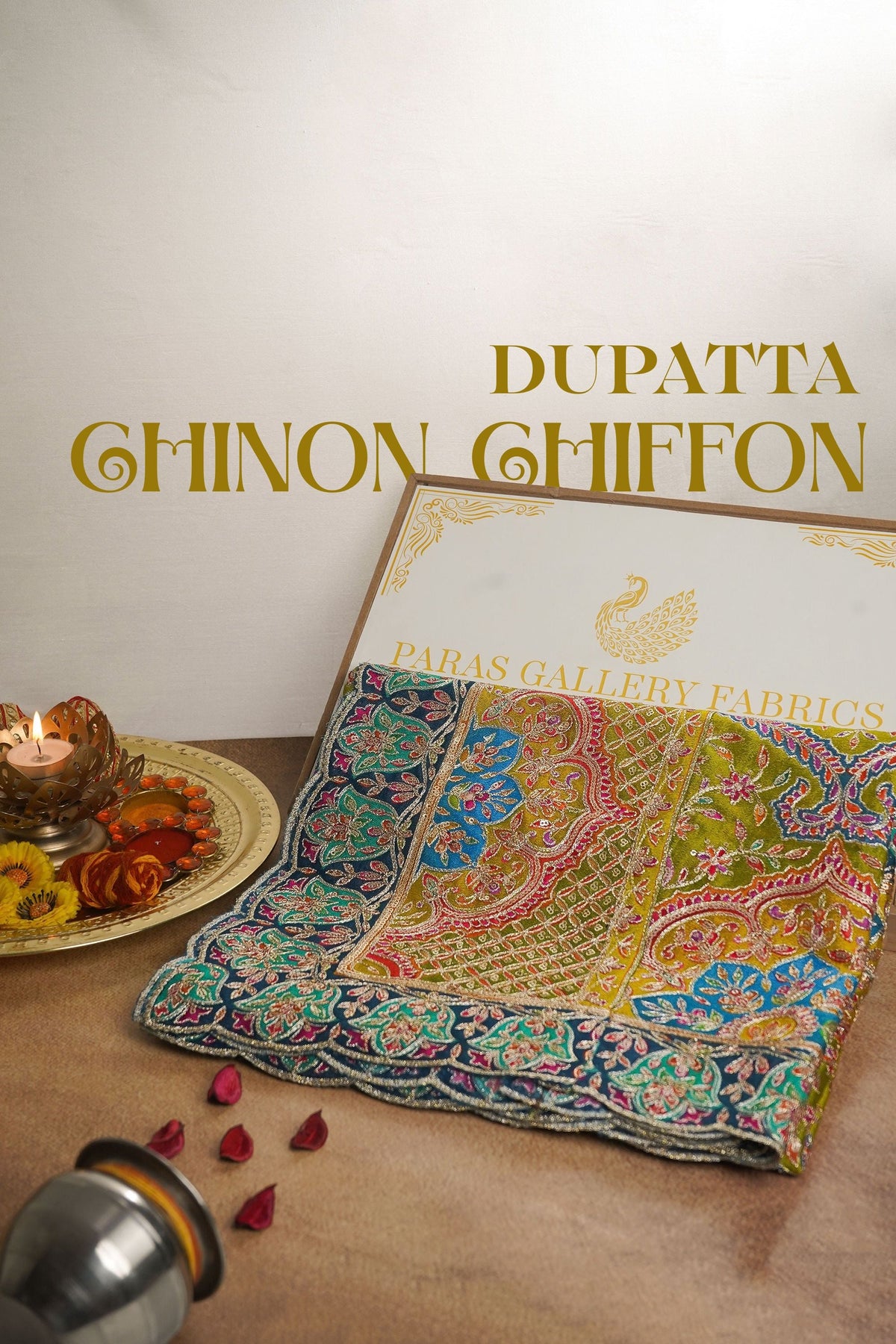 Mehendi Green Chinon Chiffon Dupatta All Over Zari And Sequins Work With Border 24562