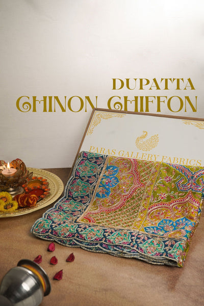 Mehendi Green Chinon Chiffon Dupatta All Over Zari And Sequins Work With Border 24562