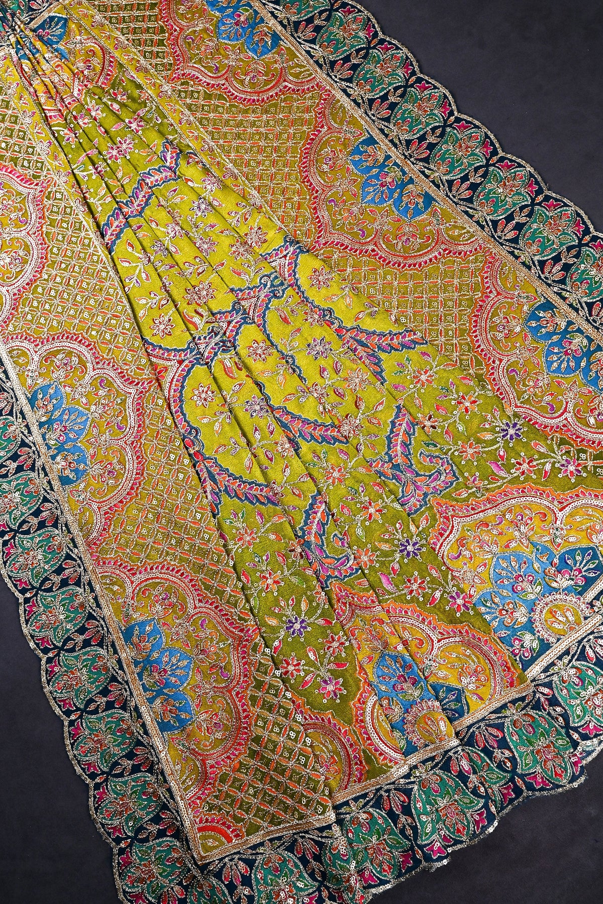 Mehendi Green Chinon Chiffon Dupatta All Over Zari And Sequins Work With Border 24562