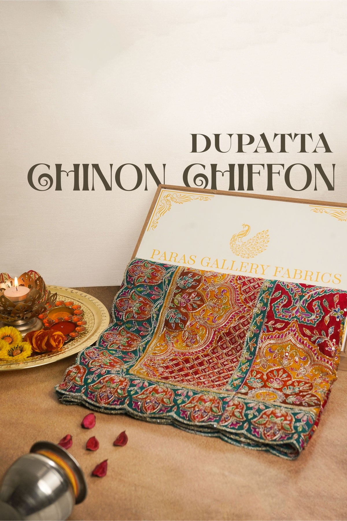 Red Chinon Chiffon Dupatta All Over Zari And Sequins Work With Border 24563