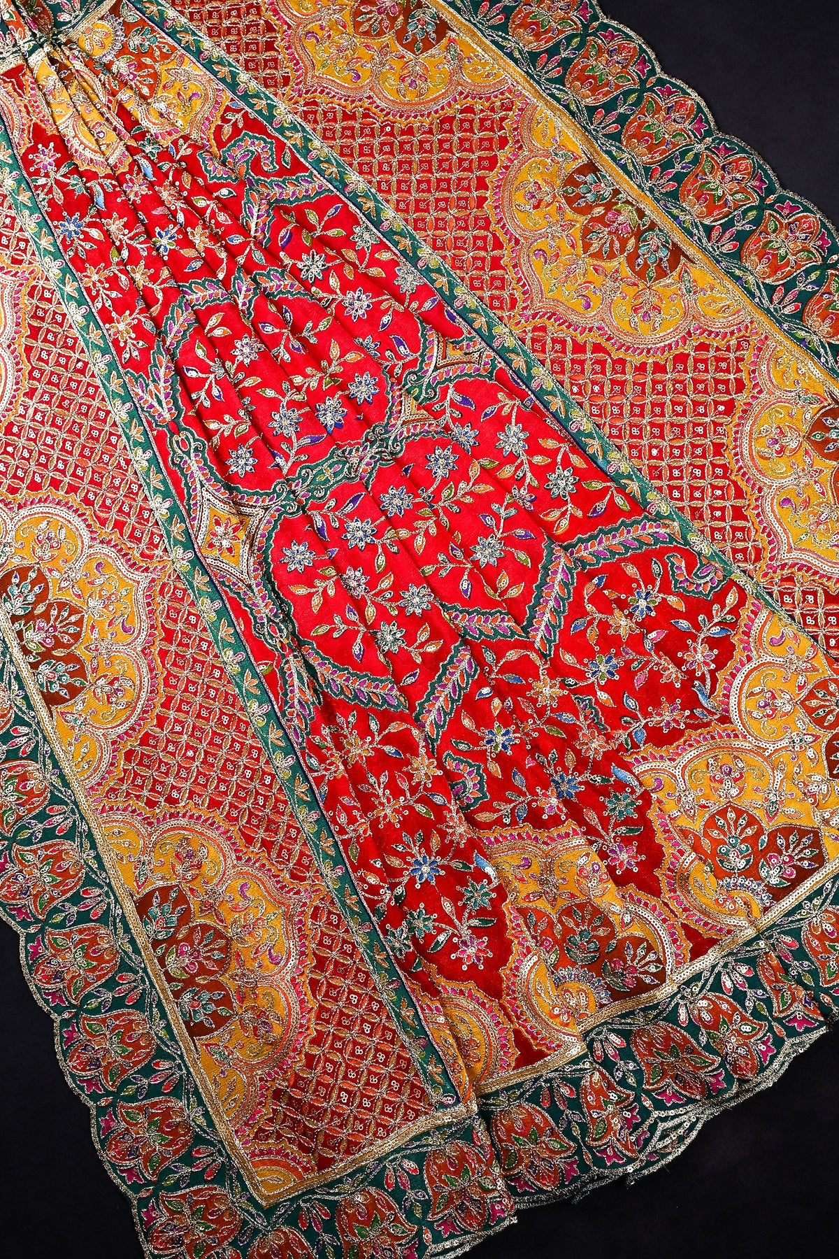 Red Chinon Chiffon Dupatta All Over Zari And Sequins Work With Border 24563
