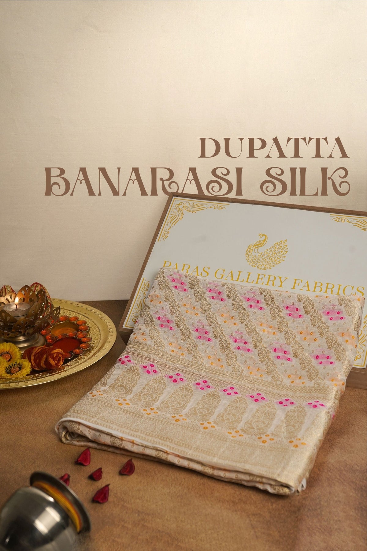 White Dyeable Banarasi Silk Dupatta All Over Zari And Thread Work 24604