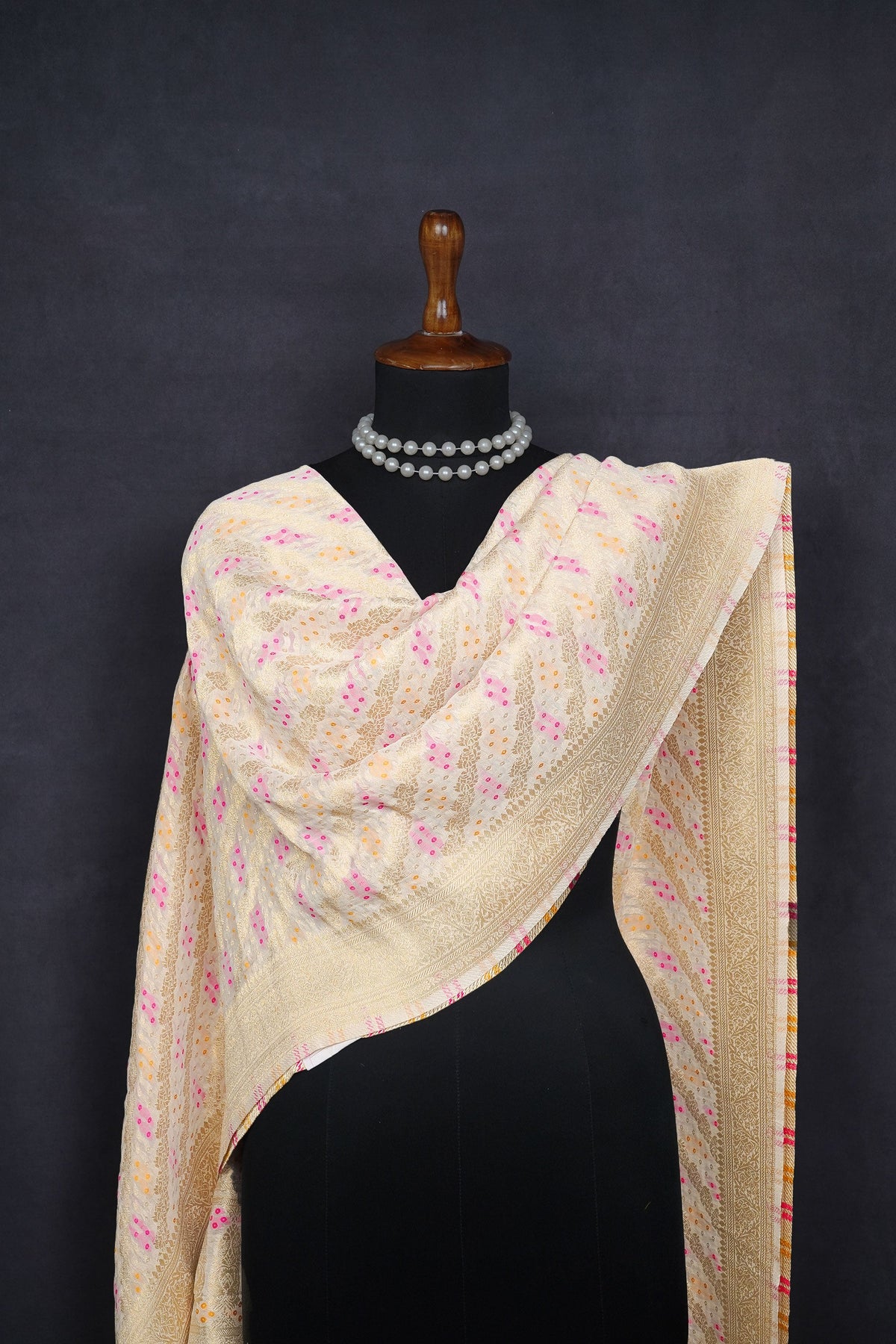 White Dyeable Banarasi Silk Dupatta All Over Zari And Thread Work 24604