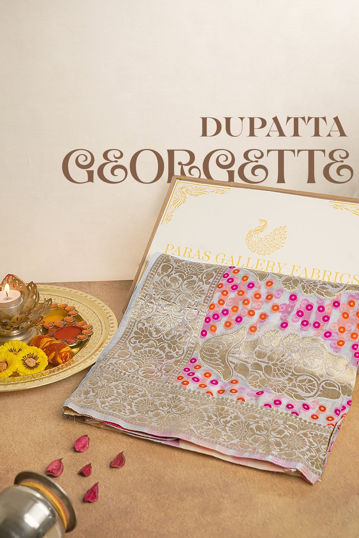 White Dyeable Banarasi Brocade Dupatta All Over Zari Work 24605
