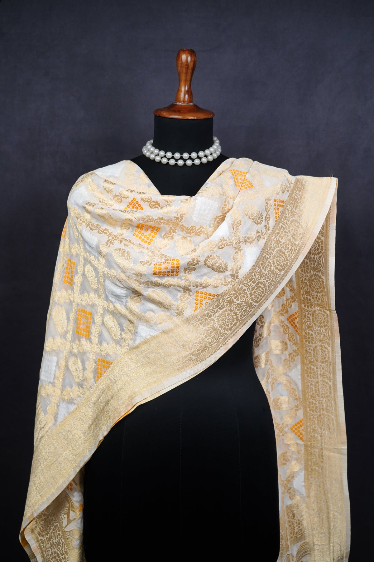 White Dyeable Banarasi Georgette Dupatta All Over Zari Work 24607