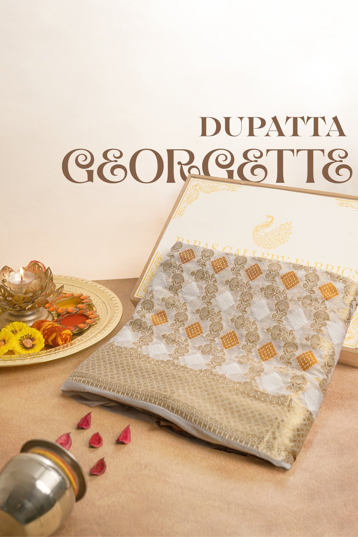 White Dyeable Banarasi Georgette Dupatta All Over Zari Work 24608
