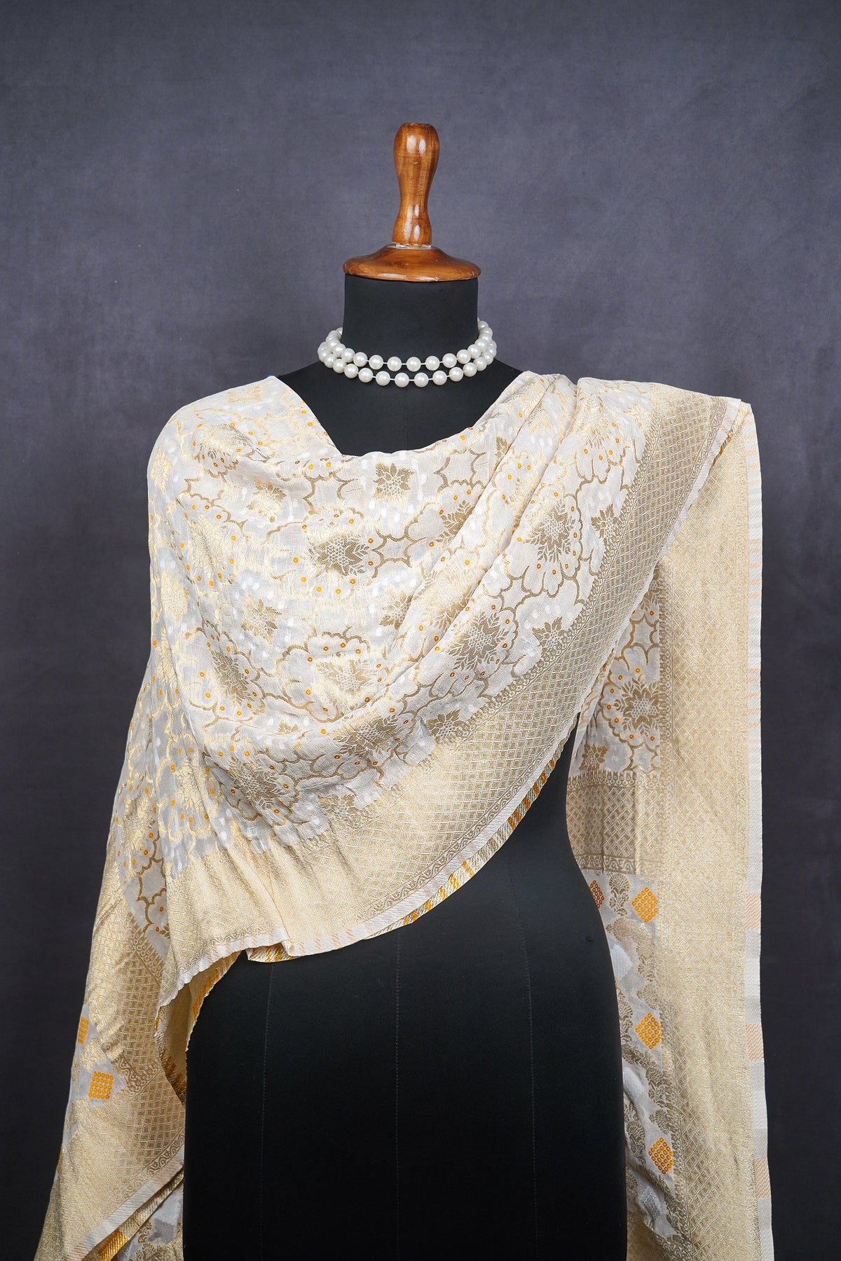 White Dyeable Banarasi Georgette Dupatta All Over Zari Work 24608
