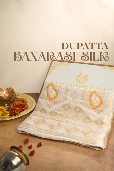 White Dyeable Banarasi Silk Dupatta All Over Zari And Thread Work 24609