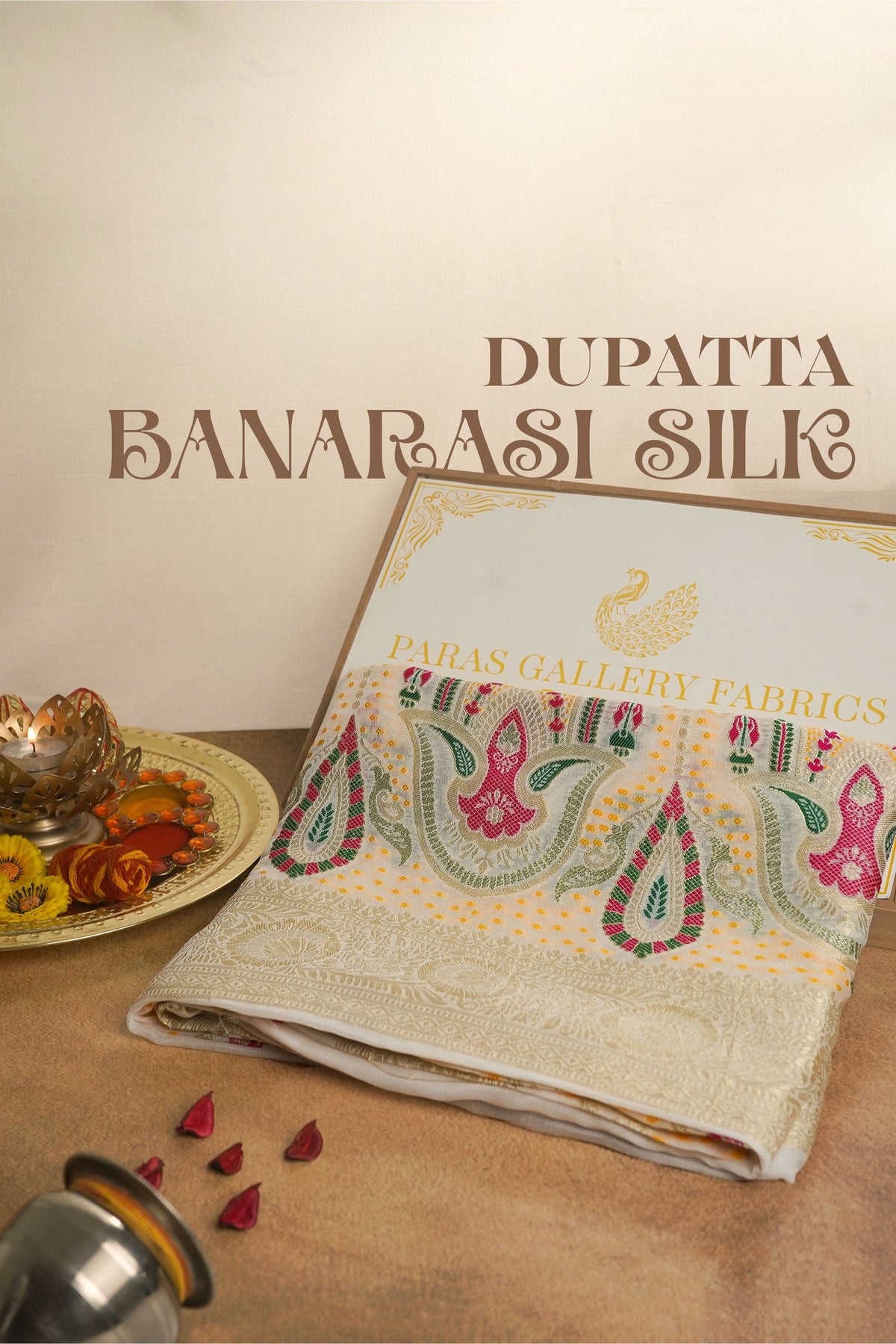 White Dyeable Banarasi Silk Dupatta All Over Zari And Thread Work 24612