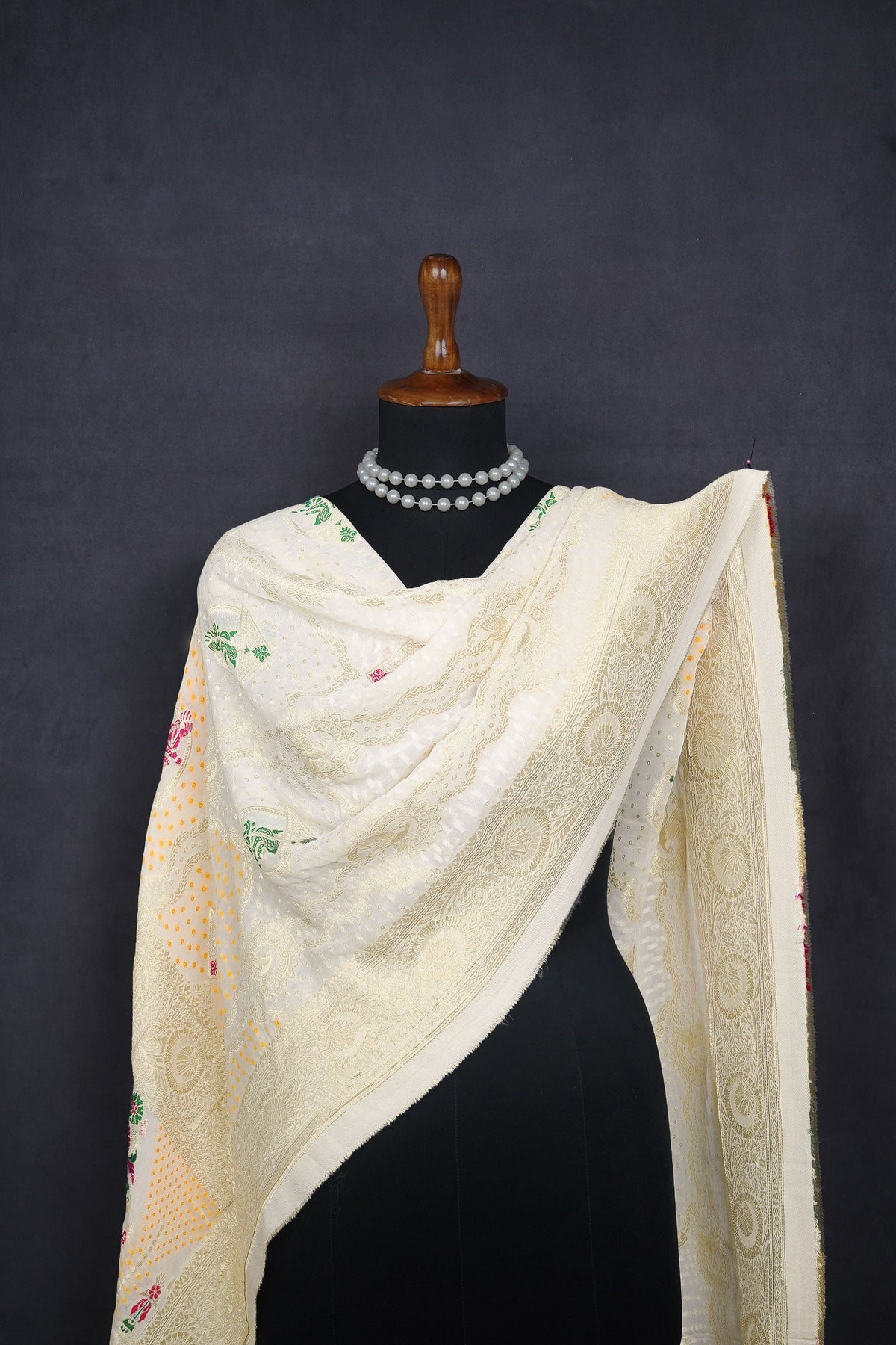 White Dyeable Banarasi Silk Dupatta All Over Zari And Thread Work 24612