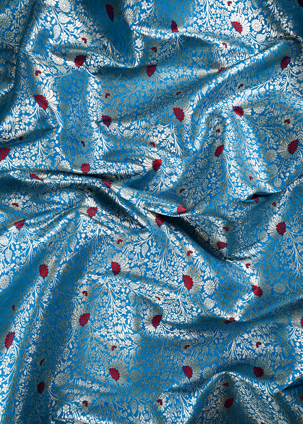 Blue Banarasi Brocade Fabric With All Over Thread And Zari Handloom 24615