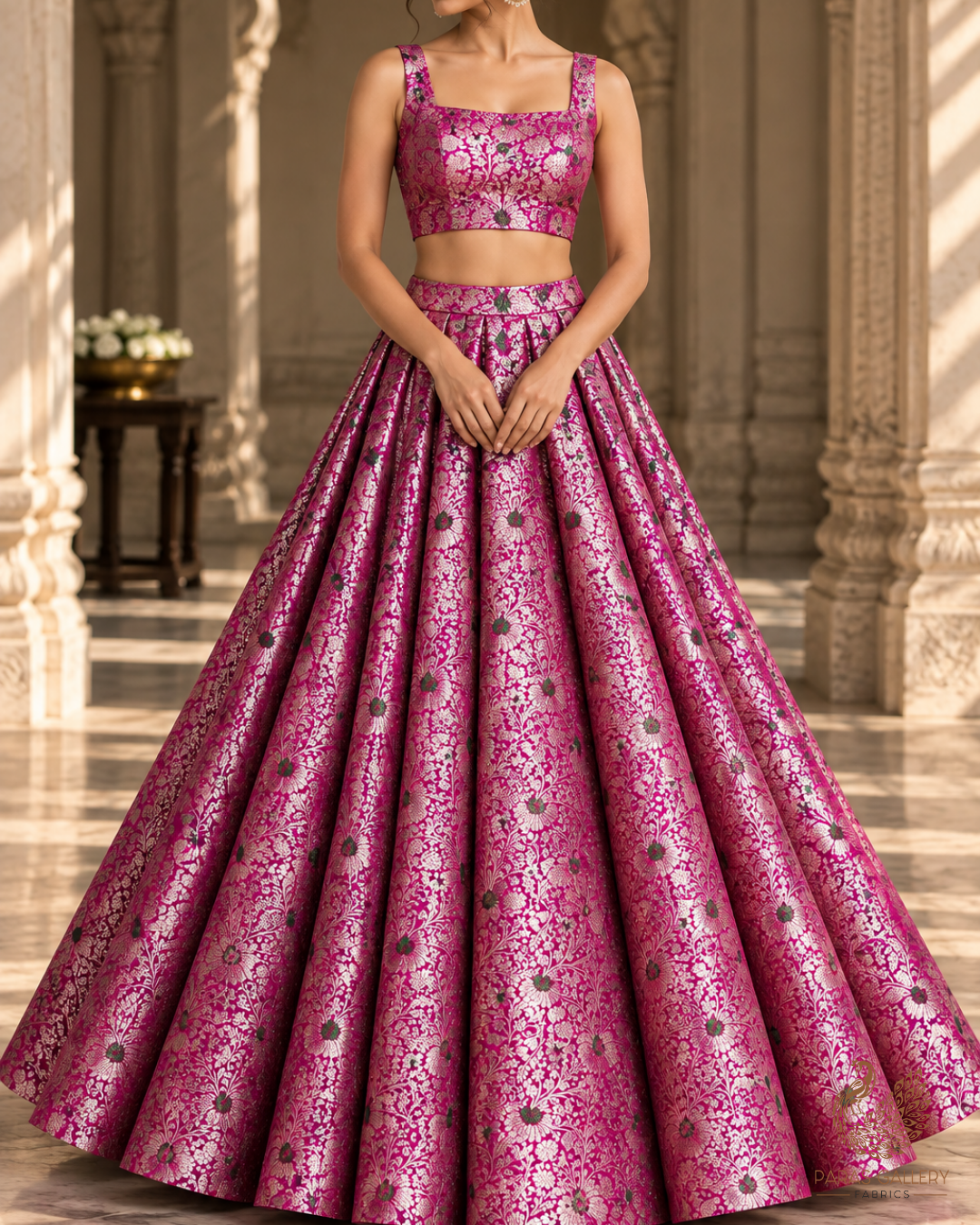 Purple Banarasi Brocade Fabric With All Over Thread And Zari Handloom 24616