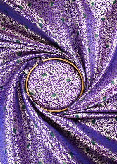 Violet Banarasi Brocade Fabric With All Over Thread And Zari Handloom 24621