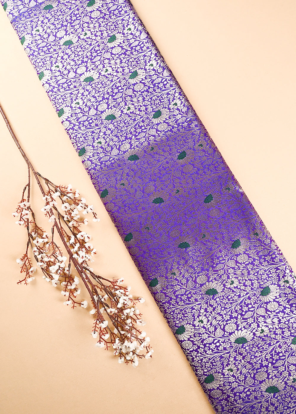Violet Banarasi Brocade Fabric With All Over Thread And Zari Handloom 24621
