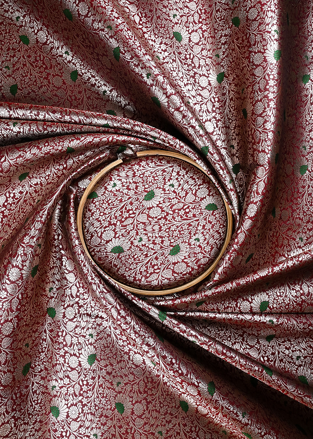 Wine Banarasi Brocade Fabric With All Over Thread And Zari Handloom 24624