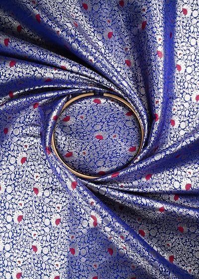 Royal Blue Banarasi Brocade Fabric With All Over Thread And Zari Handloom 24625