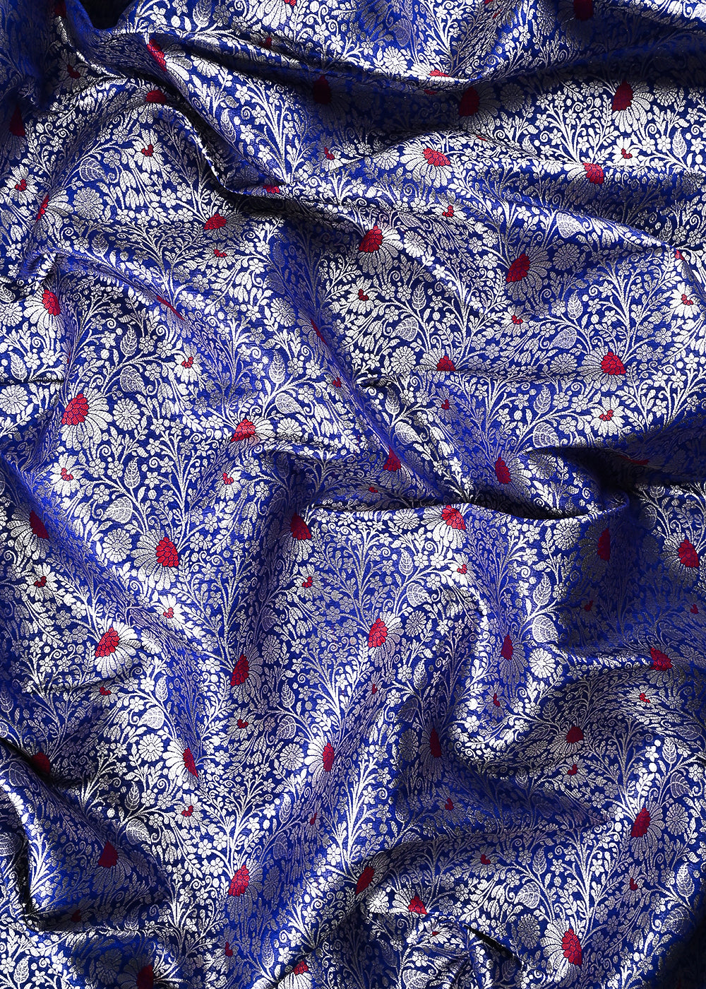 Royal Blue Banarasi Brocade Fabric With All Over Thread And Zari Handloom 24625