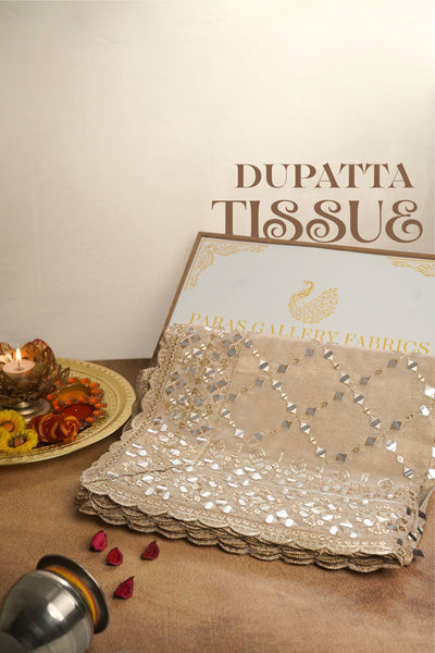 Golden Dyeable Tissue Dupatta All Over Zari, Sequins And Faux Mirror Work With Border 24627