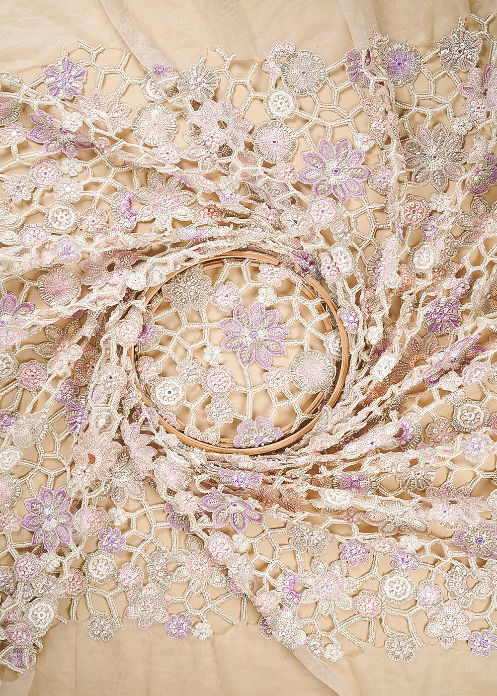 Chiku Imported Net Fabric With All Over Katdana, Sequins, Bead, Faux Mirror And Laser Cutwork 24632