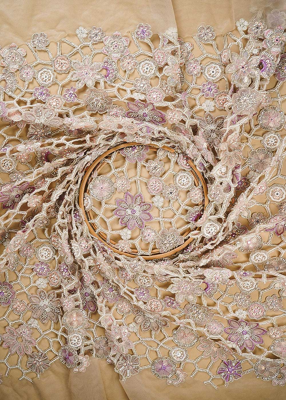 Chiku Imported Net Fabric With All Over Katdana, Sequins, Bead, Faux Mirror And Laser Cutwork 24635