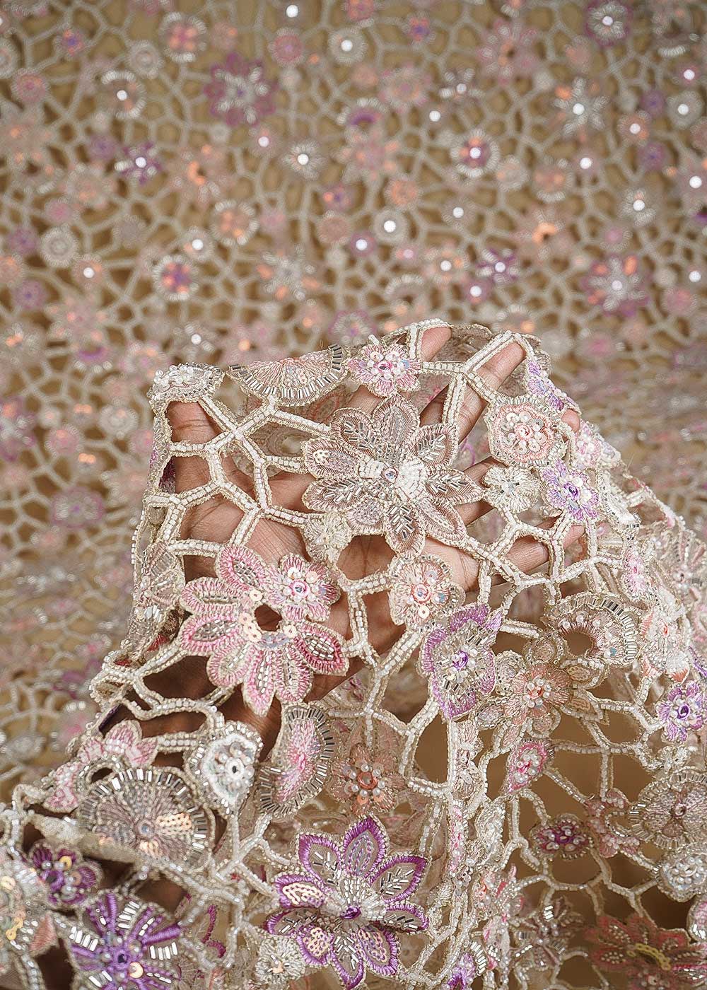 Chiku Imported Net Fabric With All Over Katdana, Sequins, Bead, Faux Mirror And Laser Cutwork 24635