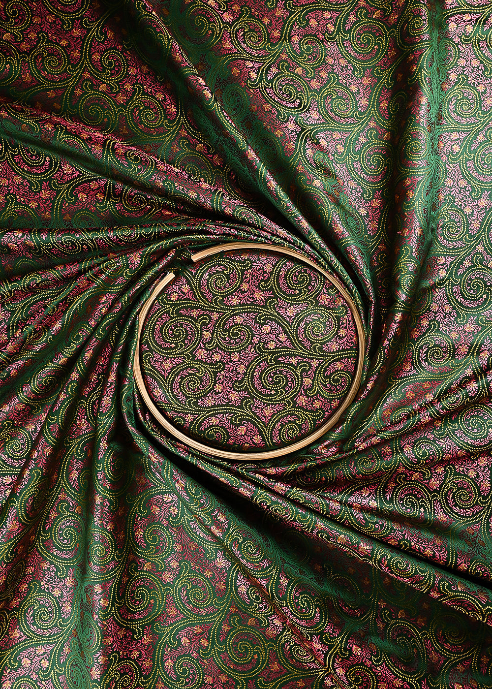 Green Banarasi Brocade Fabric With All Over Thread Handloom 24646