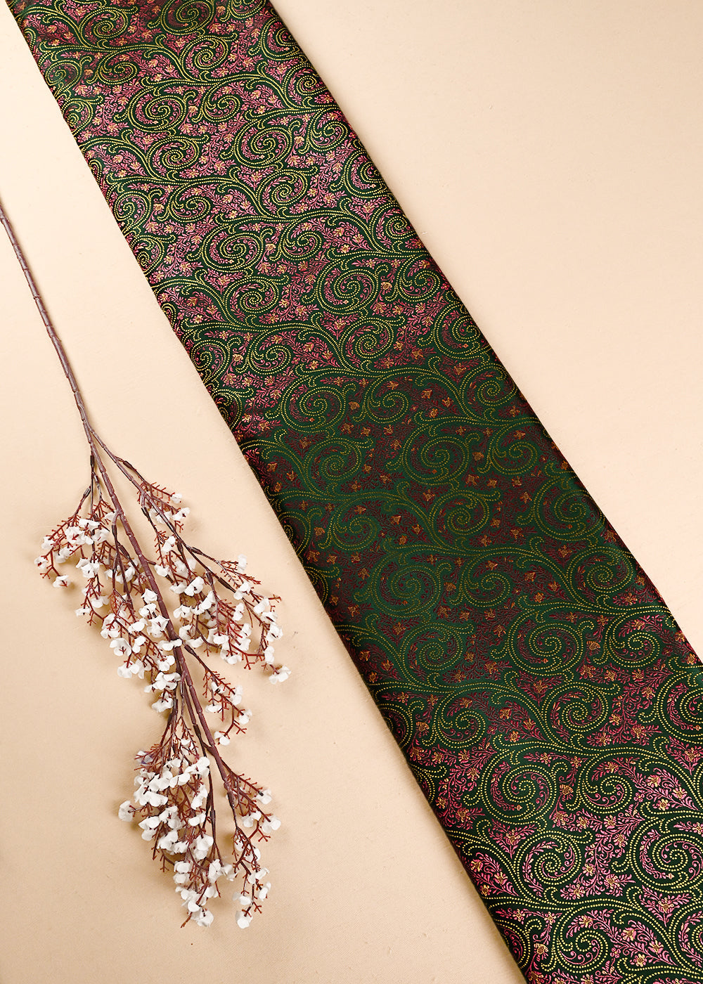 Green Banarasi Brocade Fabric With All Over Thread Handloom 24646