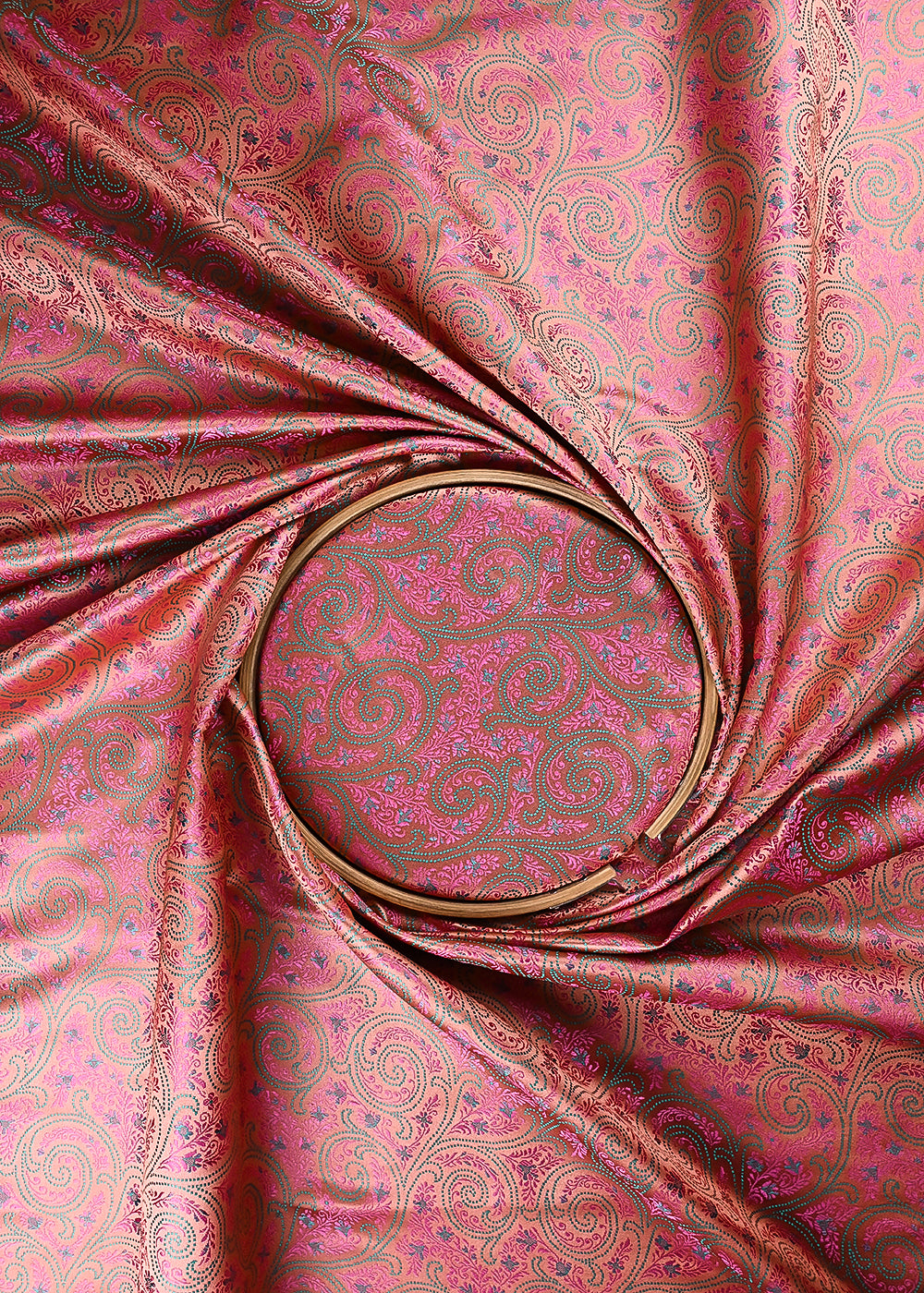Rust Banarasi Brocade Fabric With All Over Thread Handloom 24647