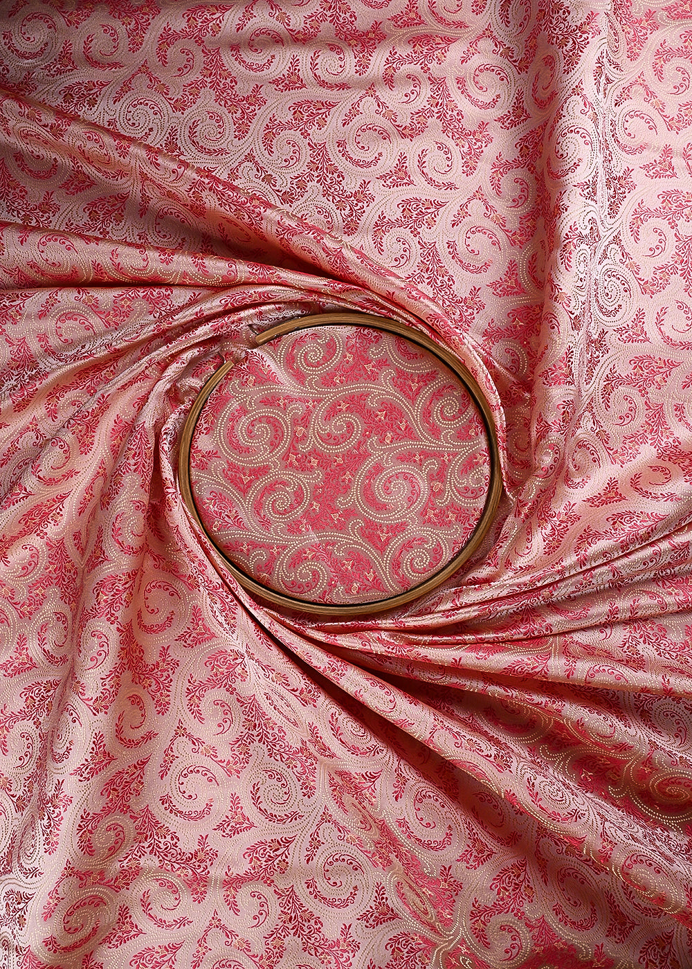 Peach Banarasi Brocade Fabric With All Over Thread Handloom 24648
