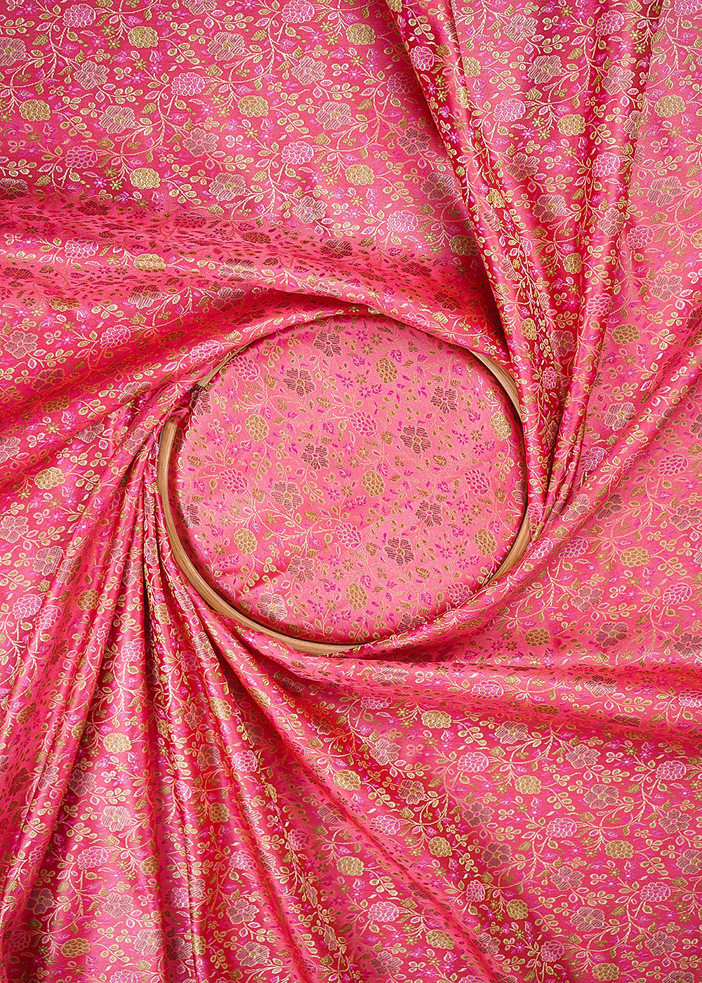 Pink Banarasi Brocade Fabric With All Over Thread And Zari Handloom 24651