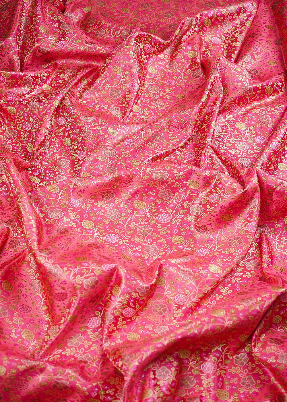Pink Banarasi Brocade Fabric With All Over Thread And Zari Handloom 24651