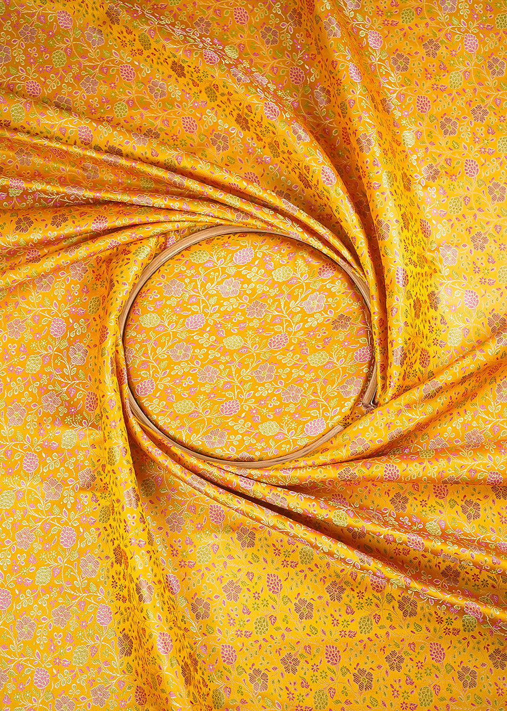 Mustard Banarasi Brocade Fabric With All Over Thread And Zari Handloom 24654