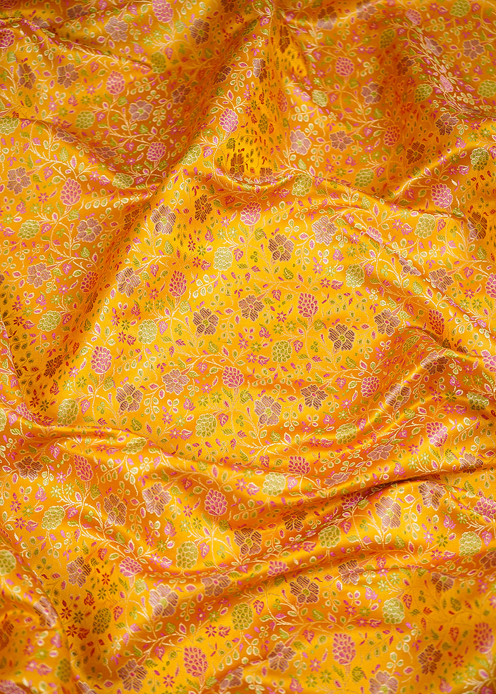 Mustard Banarasi Brocade Fabric With All Over Thread And Zari Handloom 24654