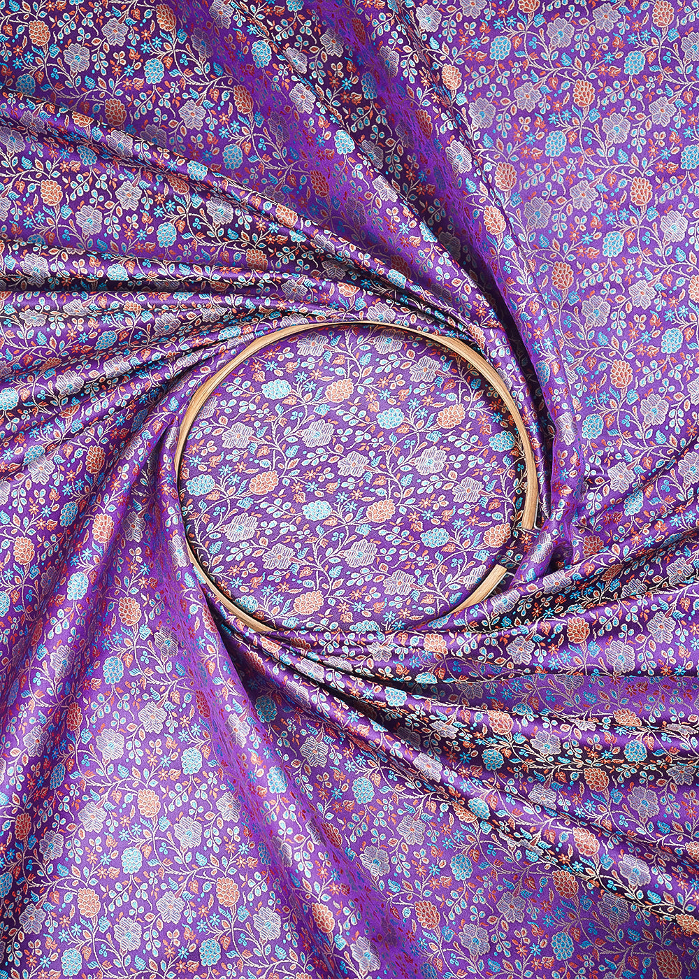 Purple Banarasi Brocade Fabric With All Over Thread And Zari Handloom 24655