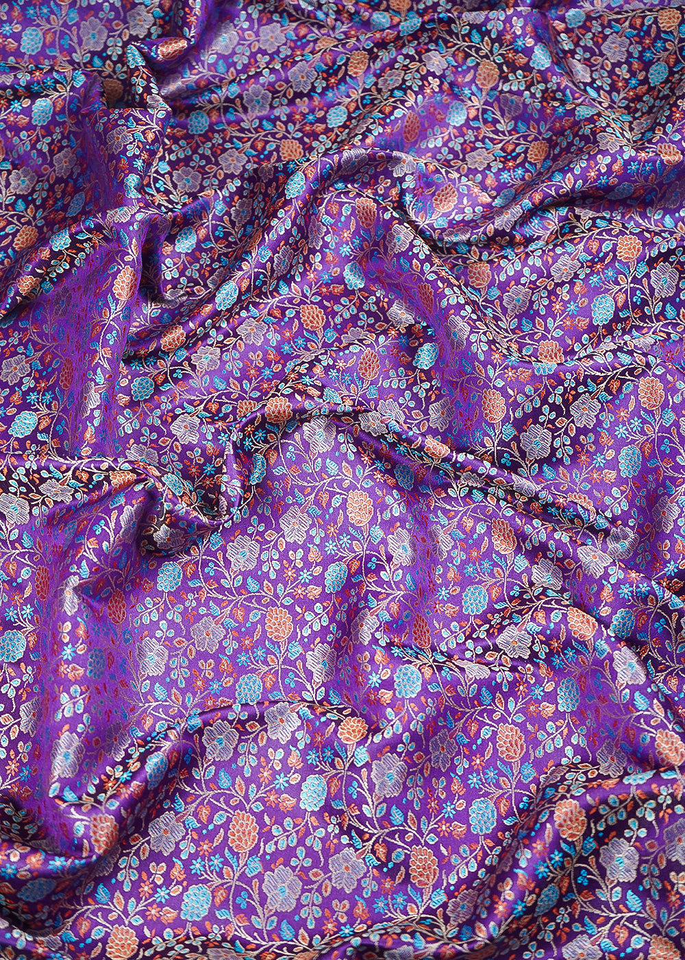 Purple Banarasi Brocade Fabric With All Over Thread And Zari Handloom 24655