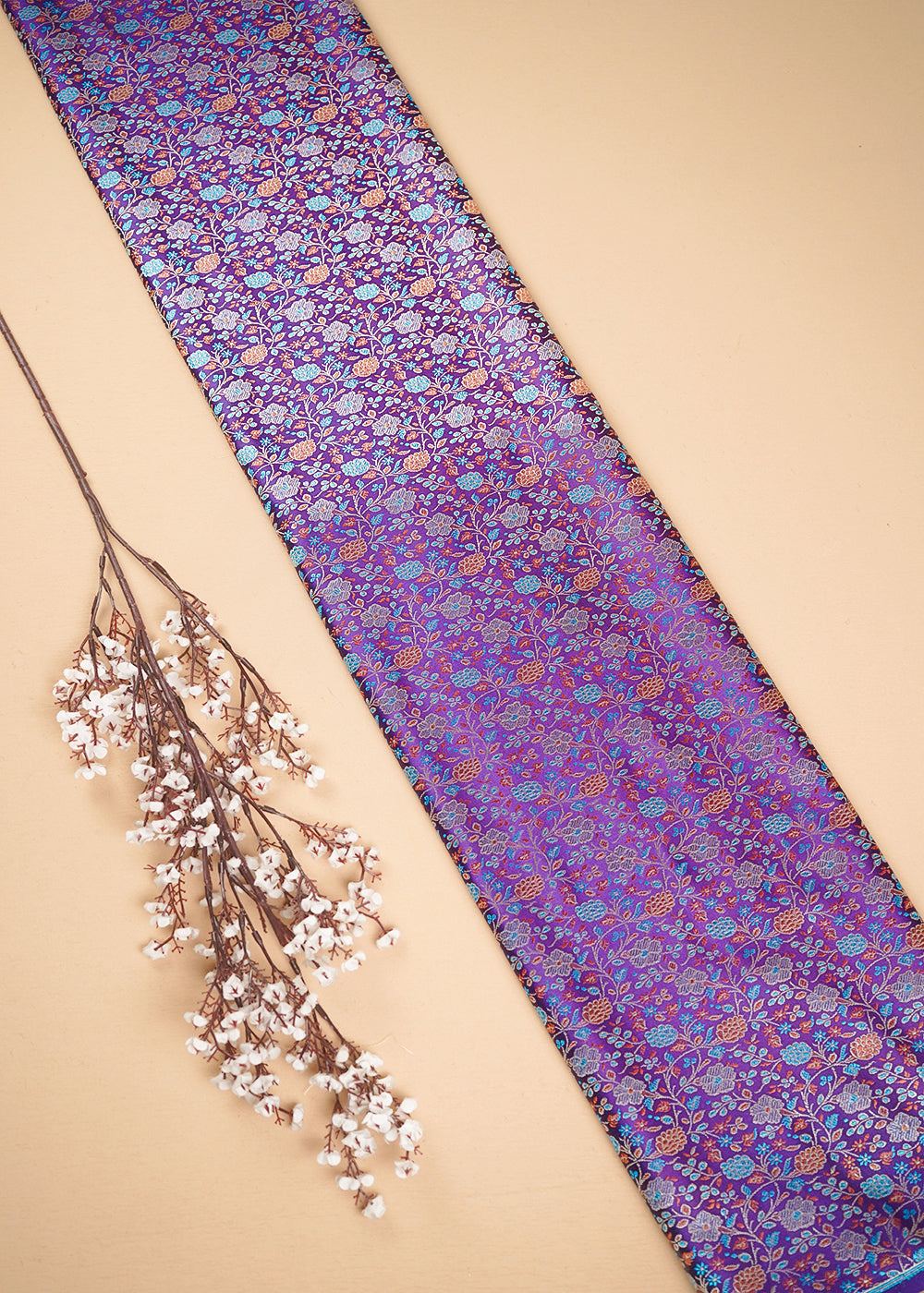 Purple Banarasi Brocade Fabric With All Over Thread And Zari Handloom 24655