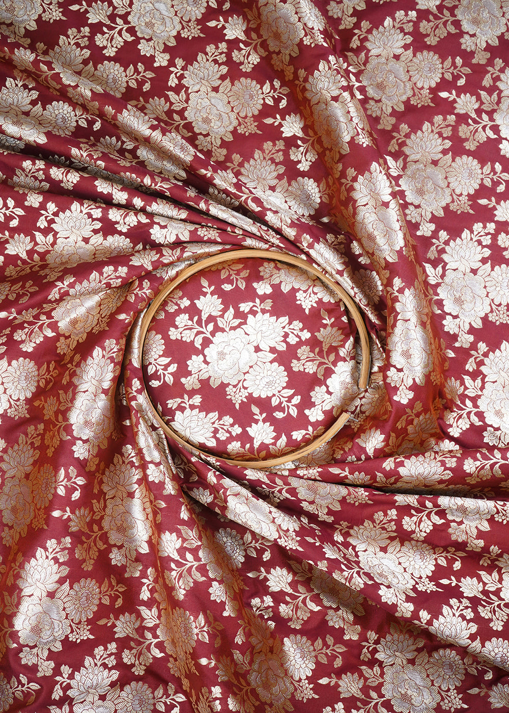 Wine Banarasi Brocade Fabric With All Over Zari Handloom 24660