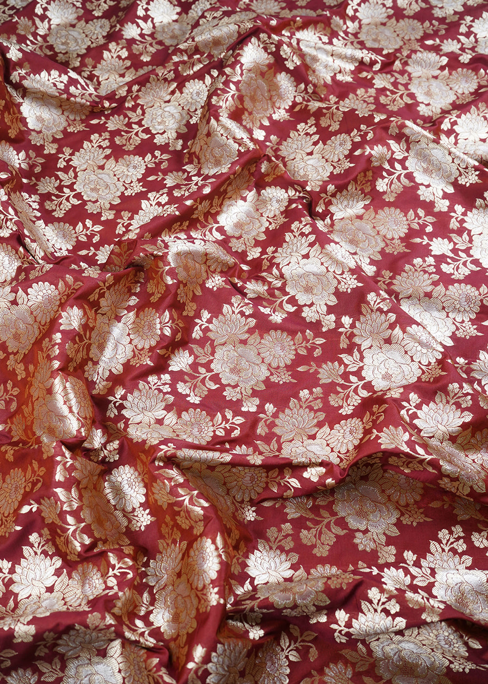 Wine Banarasi Brocade Fabric With All Over Zari Handloom 24660