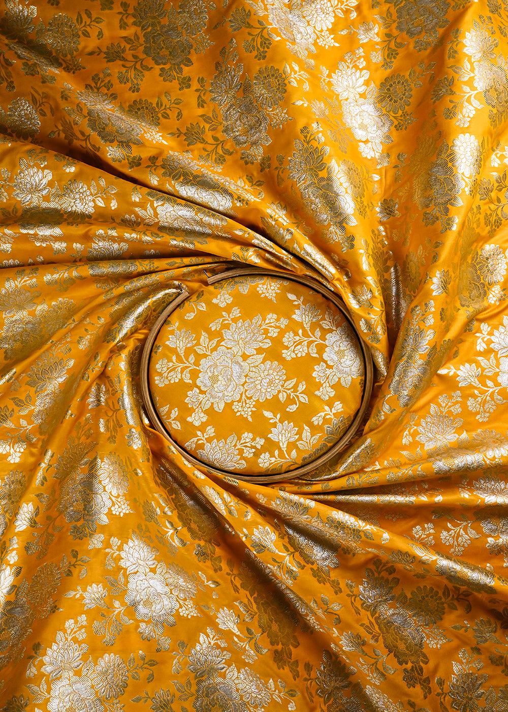 Yellow Banarasi Brocade Fabric With All Over Zari Handloom 24661