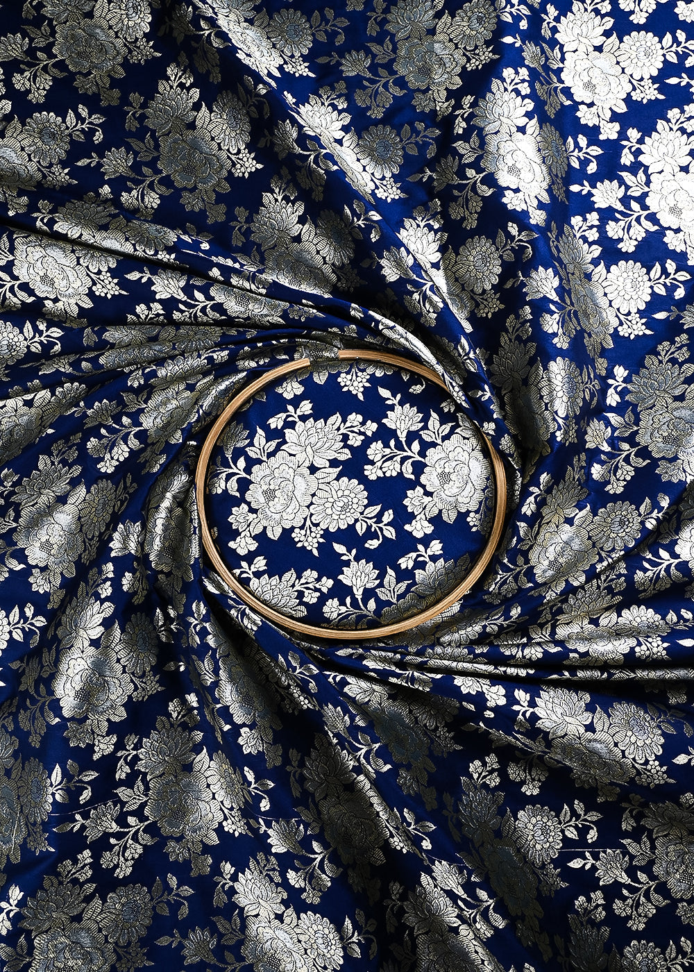 Navy Blue Banarasi Brocade Fabric With All Over Zari Handloom 24662