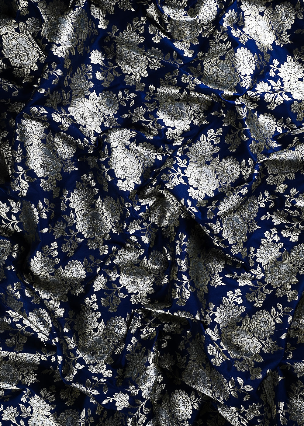 Navy Blue Banarasi Brocade Fabric With All Over Zari Handloom 24662