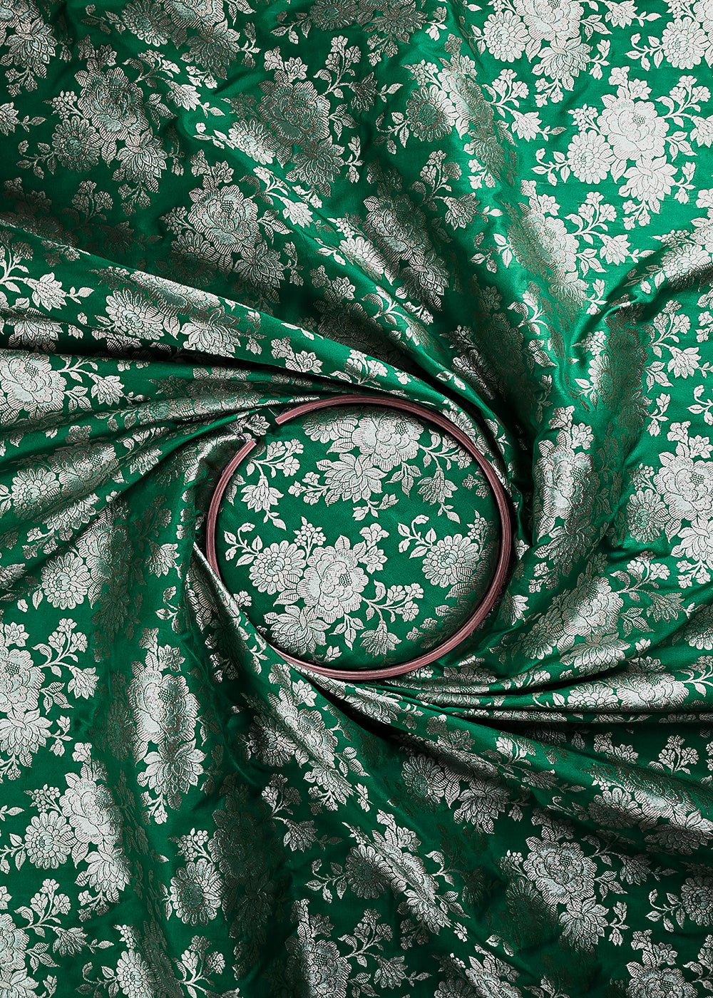Teal Blue Banarasi Brocade Fabric With All Over Zari Handloom 24663