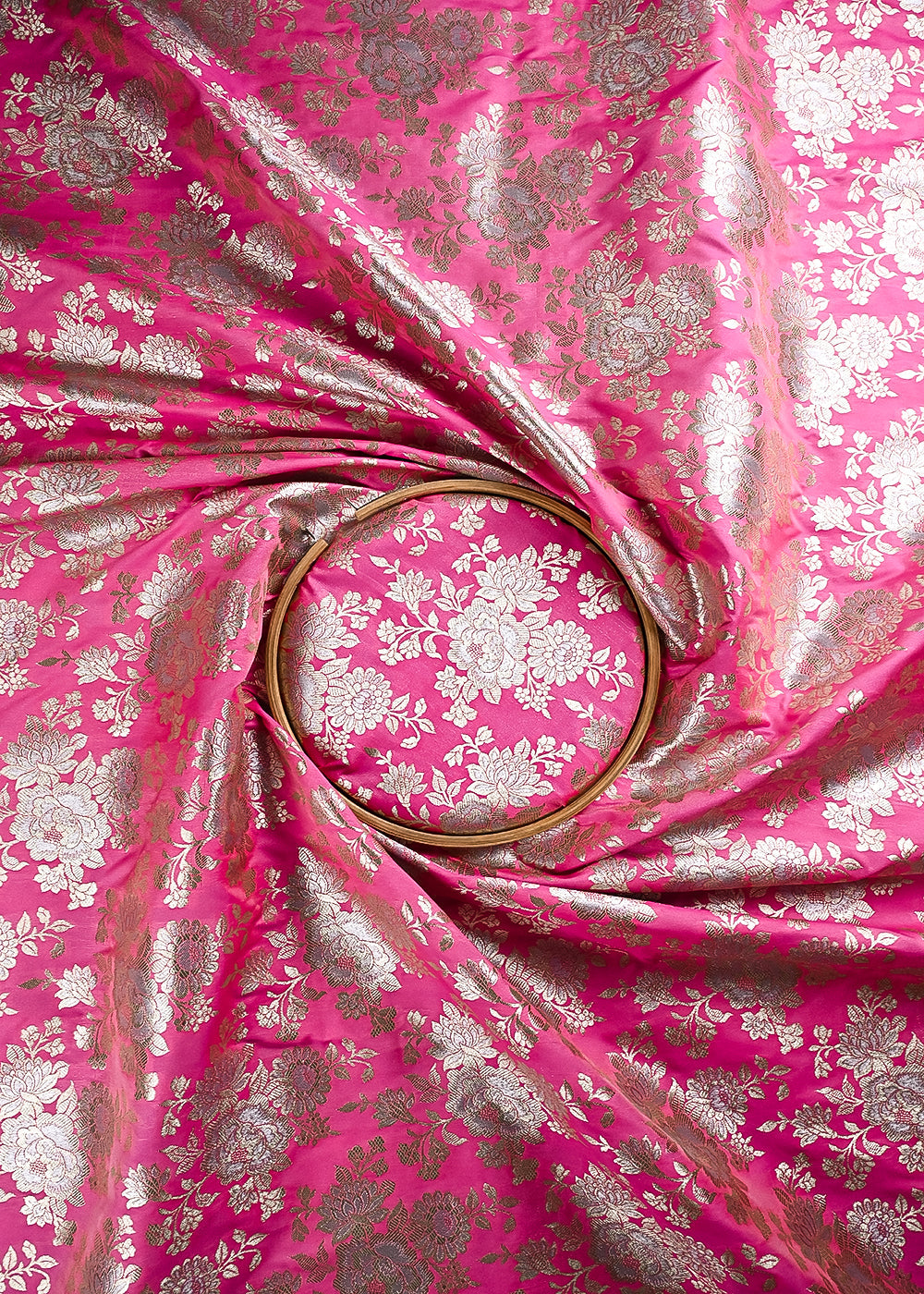 Pink Banarasi Brocade Fabric With All Over Zari Handloom 24664