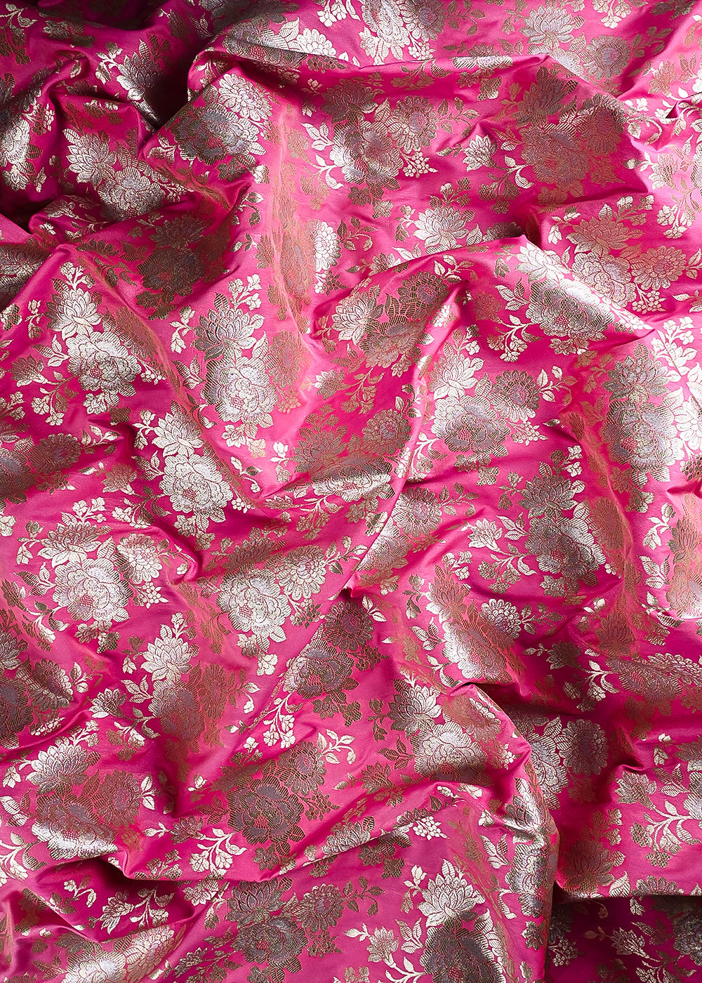Pink Banarasi Brocade Fabric With All Over Zari Handloom 24664